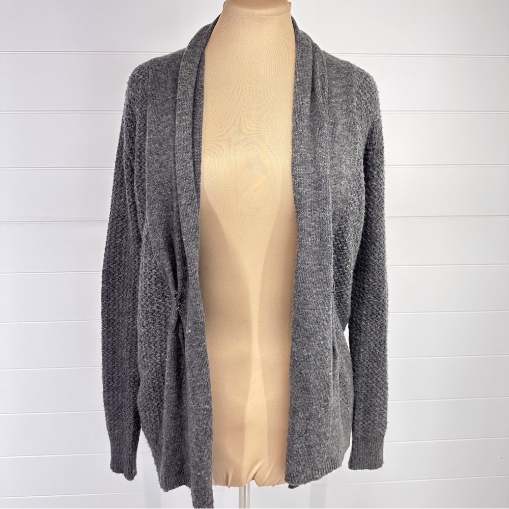 Sioni Charcoal Grey Cashmere Blend Shawl Collar Long Line Cardigan Size Small - Picture 2 of 9
